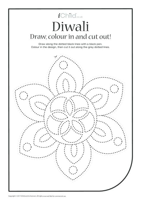 iChild - Diwali: Draw, Colour & Cut Out Diwali Worksheet For Kids, Diwali Kindergarten, Deepavali Drawing, Diwali Homework, Diwali Artwork, Deepavali Craft, Chinese Activities, Diwali Craft For Children, Ready Rangoli