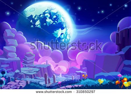 Illustration: The Other planet's Environment. Realistic Cartoon Style. Sci-Fi Scene / Wallpaper / Background Design. Realistic Cartoon Style, Planet Landscape, Alien Landscape, Wallpaper Background Design, Realistic Cartoons, Scene Wallpaper, Alien Planet, Futuristic Art, Creative Illustration