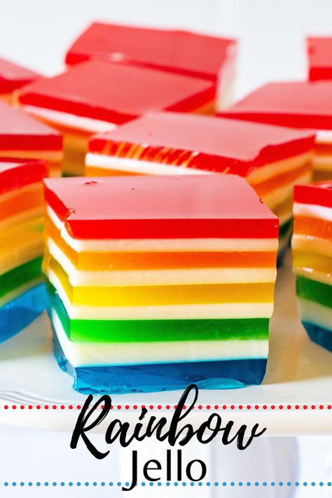 Jiggly, colorful and bursting with flavor – What’s not to love?! This finger jello is perfect for parties and is always a hit – loved by kids and adults alike! Finger Jello, Rainbow Jello, Jello Flavors, Layered Jello, Mom On Timeout, Jello Desserts, Strawberry Jello, Unflavored Gelatin, Spreads