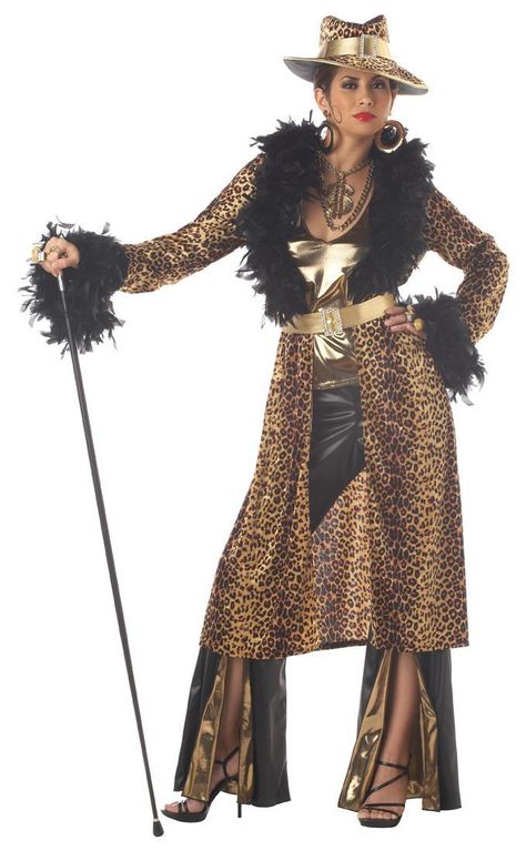 Female Pimp costume for women fur coat with Pimp hat Female Pimp Outfit, Pimp Outfits, Players Ball, 65 Birthday, Ball Outfits, Idle Game, Players Club, Black Halloween Dress, Ball Birthday