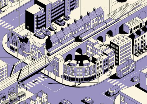 London street scene on Behance Isometric Illustration, London Street, West London, Street Scenes, London