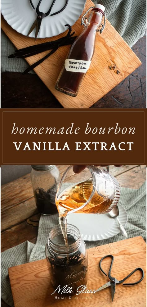 Have plenty of extract for holiday baking with this easy bourbon vanilla extract recipe! Start early. This recipe's secret ingredient is time. Pecan Extract Recipe, Vanilla Bean Extract Recipe, Bourbon Vanilla Extract, Vanilla Diy, How To Make Bourbon, Homemade Extracts, Homemade Bourbon, Diy Extracts, Make Vanilla Extract