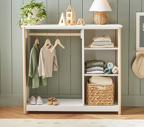 Avery 3-Shelf Wardrobe | Pottery Barn Kids Shelf Wardrobe, Arts And Crafts Storage, Bedroom Furniture Dresser, Low Shelves, Adjustable Shelves, Consumer Products, Craft Storage, Indoor Air, Pottery Barn Kids