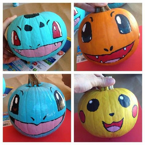 Pokemon Pokemon Pumpkin, Disney Pumpkin Painting, Video Game Crafts, Game Crafts, Creative Pumpkin Painting, Pokemon Halloween, Disney Pumpkin, Halloween Pumpkin Designs, Pokemon Birthday Party