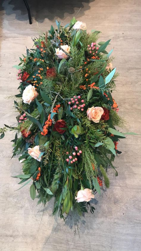 Natural woodland style coffin spray Coffin Wreath, Sympathy Wreath, Coffin Spray, Flower Spray, Christmas Wreaths, Floral Wreath, Wreath, Spray, Holiday Decor