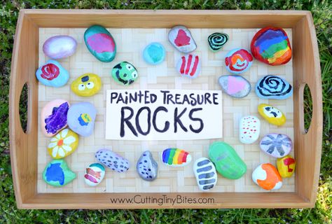 Painted Treasure Rocks- classic kids craft. Let your preschoolers, kindergarteners, or elementary children paint bright designs on rocks. Fun spring or summer activity. Give them away as gifts or decorate your garden! Babysitting Activities, Summer Fun For Kids, Summer Activity, Summer Crafts For Kids, Fun Craft, Summer Activities For Kids, Camping Crafts, Classic Kids, Summer Bucket Lists