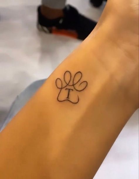 Dog Meaningful Tattoos, Small Paw Print Tattoo With Initial, Tattoo For Multiple Dogs, 4 Inch Tattoos For Women, Shih Tzu Tattoo Minimalist, Simple Dog Tattoos, Tatoo Dog, Tattoos Tiny, Pawprint Tattoo