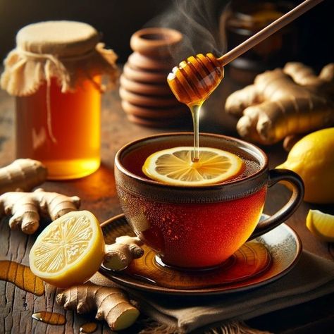 Ginger Honey Lemon Tea, Hot Tea Aesthetic, Ginger And Honey Tea, Lemon And Honey Tea, Hot Lemon Tea, Ginger Honey Tea, Ginger Lemon And Honey, Ginger Lemon Honey Tea, Honey And Tea