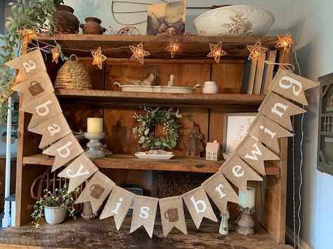 Coffee Baby Shower, Burlap Baby Showers, Baby Name Banners, A Baby Is Brewing, Baby Is Brewing, Baby Shower Tea, Coffee Theme, Girl Baby Shower Decorations, Baby Banners