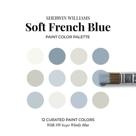 SOFT FRENCH BLUE Sherwin Williams Paint Color Palette for Home - Etsy French Blue Paint Color, Blue Paint Color Palettes, French Blue Bedroom, Paint Sheen Guide, French Blue Paint, Color Palette For Home, Design Kitchen Cabinets, Blue Vibe, Home Design Kitchen