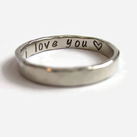 Hidden Message Ring, I Love You Heart Ring, Sterling Silver Thumb Ring, Personalized Message Ring, Hammered Jewelry, Gift, Secret Message Posey Ring, Hidden Message, Thumb Ring, Ring Sterling Silver, Heart Ring, I Love You, Love You, I Love, Band