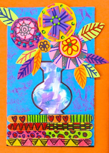 Cassie Stephens: In the Art Room: Folk Art Still Life Inspired by Kerri Ambrosino Spring Art Projects For Kids, Classe D'art, Cassie Stephens, Spring Art Projects, Art Still Life, 2nd Grade Art, 4th Grade Art, 5th Grade Art, 3rd Grade Art