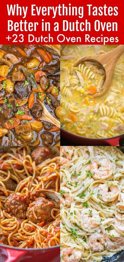 Everything tastes better in a dutch oven? Check out these amazing dutch oven recipes from casseroles, to soups, dutch oven chicken recipes, creamy pasta bakes and even dutch oven bread | natashaskitchen.com #dutchoven #dutchovenrecipes #stew #stewrecipes #pastacasserole #recipes #dinner Dutch Oven Recipes Chicken, Oven Recipes Chicken, Soups Creamy, Easy Dutch Oven Recipes, Dutch Oven Soup, Dutch Oven Recipes Cast Iron, Dutch Oven Camping Recipes, Le Creuset Recipes, Dutch Oven Chicken