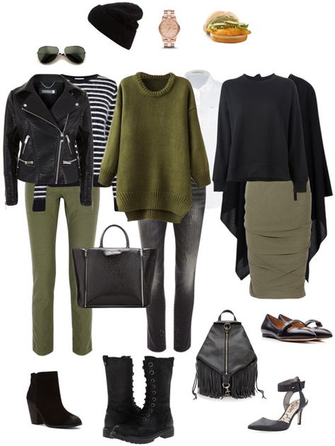 Ensemble: Olive and Black - YLF Olive Green And Black Outfit, Black Outfit Ideas, Olive Clothing, Mode Tips, Fashion Capsule Wardrobe, Capsule Outfits, Wardrobe Outfits, Stil Inspiration, Smart Casual Outfit