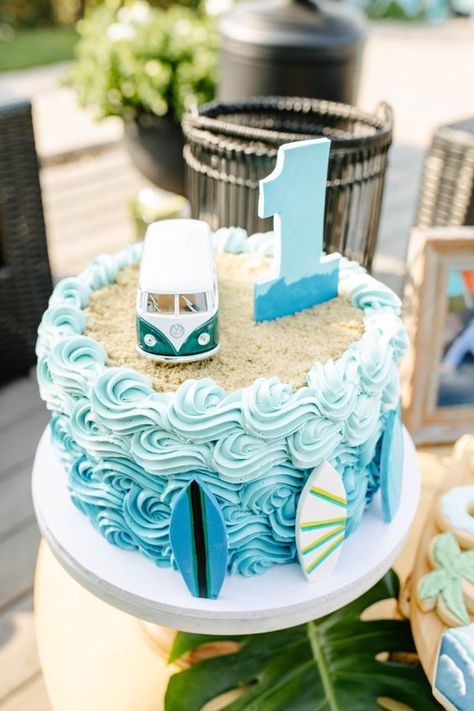 Ideas For 1st Birthday, Surf Birthday Party, Wave Cake, Surf Birthday, Boys First Birthday Party Ideas, Boys 1st Birthday Party Ideas, Baby Boy 1st Birthday Party, Ocean Birthday, Beach Birthday Party