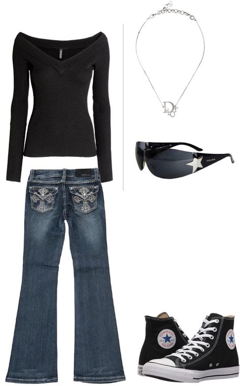 I would wear this at school shopping or actually anywhere 2000’s Jeans, Y2k Bootcut Jeans Outfit, Outfit Ideas With Glasses, Boot Cut Outfit, Thirteen Outfit Ideas, How To Style Boot Cut Jeans, Boot Cut Jeans Outfit Casual, Outfits With Flared Jeans, 2000 Fashion Outfits