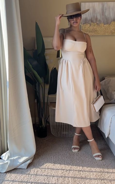 Brown Sundress, Church Outfit Ideas, Cream Hat, Church Outfit, Summer Dinner, Church Outfits, Fun Times, Perfect Wardrobe, Classy Chic