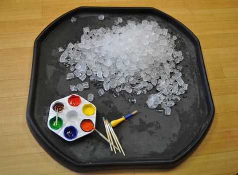 Sensory Ice Play with Children – A Journey Into Inquiry Based Early Learning Tuff Tray Ideas Toddlers, Tuff Spot, Creative Area, Eyfs Activities, Nursery Activities, Colour Mixing, Tuff Tray, Tray Ideas, Messy Play