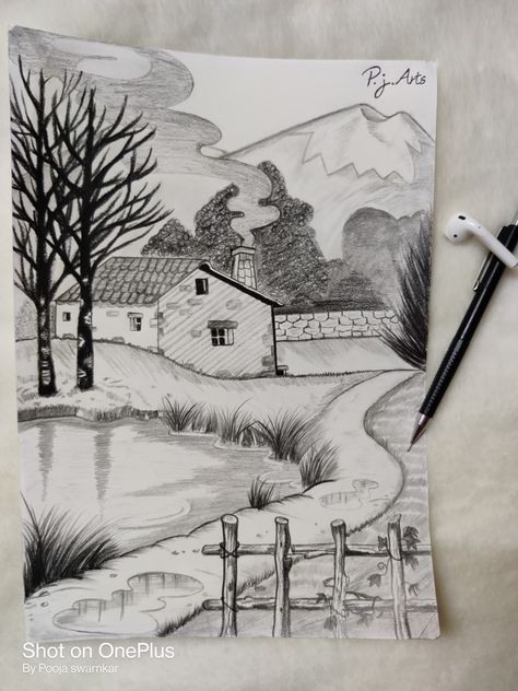 Sketch Charcoal, Diy Canvas Art Easy, Landscape Pencil Drawings, Perspective Drawing Architecture, Nature Art Drawings, Realistic Drawing, Nature Sketch, Calligraphy Art Print, Cool Pencil Drawings