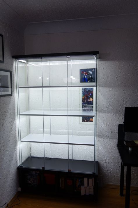 Non-TF: - IKEA SuperDetolf Doubled-up Supercase | TFW2005 - The 2005 Boards Ikea Display Case, Lego Vitrine, Vitrine Ikea, Action Figure Display Case, Ikea Detolf, Lego Display Case, Lego Display Ideas, Lego Display, Glass Display Case