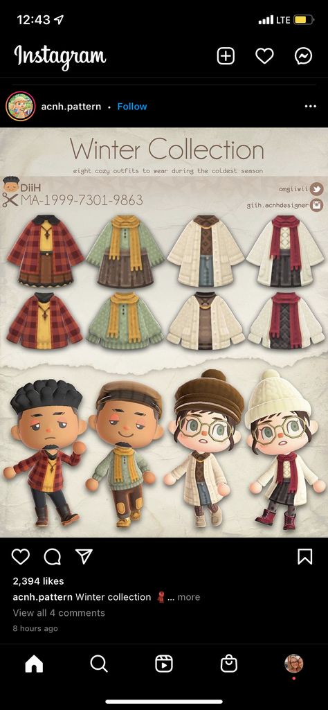 Acnh Winter Coat Design, Maggie Acnh, Acnh Clothes Winter, Acnh Winter Hat Design, Animal Crossing Outfit Codes Winter, Acnh Outfit Code Winter, Acnh Winter Outfit Codes, Winter Outfit Animal Crossing, Winter Animal Crossing Outfits