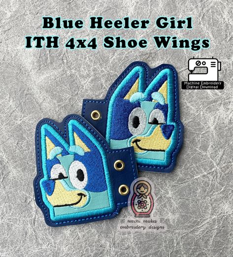 Blue Heeler Girl ITH Shoe Wings Boot In the Hoop Machine Embroidery DIY Cosplay Kids Sew Pattern Download Australian Cartoon Dog Puppy 4x4 Blue Heeler Puppy, Shoe Wings, Cosplay Kids, Blue Heeler Puppies, Heeler Puppies, Diy Cosplay, Wing Boots, Embroidery Diy, Embroidery Shoes