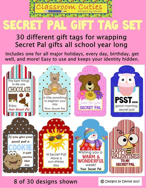 Secret Sister Gift Tags Free Printables, Secret Pal Gift Tags, Secret Pals Gift Ideas, Secret Pal Tags Free Printable, Secret Pal Notes, Motivational Gifts For Friends, Secret Pal Gift Ideas For Coworkers, Secret Pal Gifts, Sister Ideas