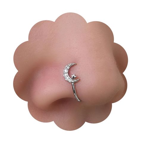 PRICES MAY VARY. Gothic crystal moon nose ring made of superior alloy exquisite workmanship and not easy to break, 1pcs . Silver crystal moon nose ring with fine workmanship,excellent production,keep color.Is elegant and retro.Fashion design let you stand out in crowd. Tiny cz moon nose piercing ring suitable for most people and you can choose the nose ring you want to wear based on your clothes,hair and makeup. Punk star nose ring hoop can easy to match your different dress, a great gift for wo Nose Ring Hoops, Nose Hoop Jewelry, Y2k Nose Ring, Piercings No Rosto, Nose Peicerings, Nose Rings Aesthetic, Side Nose Piercing, Moon Nose Ring, Cute Nose Rings