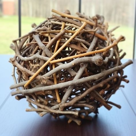 Collect some twigs from outside and make these 8 pretty DIYs Crafts Using Sticks And Twigs, Twig Balls Diy, Crafts With Branches And Twigs, Grapevine Craft Ideas, Twig Sculpture Diy, Crafts With Wooden Sticks, Twig Baskets Diy, Nature Display Ideas, Crafts With Tree Branches