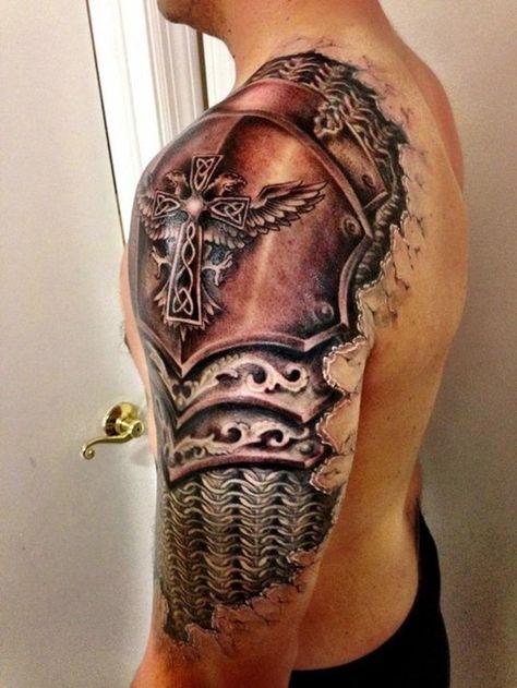 Kurt Tattoo, Armour Tattoo, Shoulder Armor Tattoo, Tattoos Masculinas, Tatoo 3d, Gladiator Tattoo, Cool Shoulder Tattoos, Armor Tattoo, Polynesian Tattoos