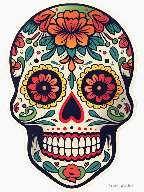 Colourful Skull Art, Dia De Los Muertos Drawing Ideas, Day Of The Dead Skull Drawing, Sugar Skull Design Pattern, Mexican Skull Art, Sugar Skull Art Drawing, Cute Sugar Skull, Mexican Graphic Design, Sugar Skull Drawing