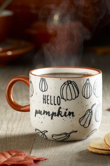 Buy Pumpkin Mug from the Next UK online shop Cute Pottery Painting Ideas Halloween, Cozy Coffee Mugs, Autumn Mugs Coffee Cups, Fall Ceramic Mug, Autumnal Pottery Painting, Fall Mug Ideas, Pottery Painting Ideas Fall, Pottery Painting Autumn, Halloween Pottery Painting Ideas