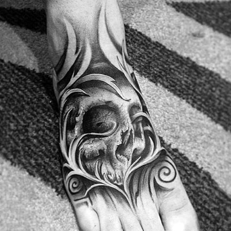 Guy With Dark Scary Foot Tattoo Smallish Tattoos, Foot Tattoos For Men, Edgy Tattoo, Hand Tatts, Cover Up Tattoos For Men, Dark Tattoos, Filigree Tattoo, Ankle Tattoos For Women, Foot Tattoos For Women