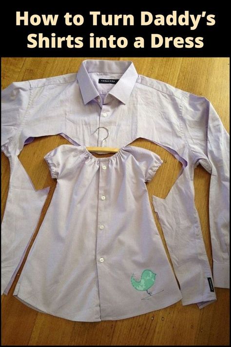 Got some old shirts daddy doesn’t wear anymore? Why not turn them into a cute dress for the kids. They’ll love it and you’ll be surprised how well they fit! Diy Sy, Upcycled Denim Jacket, Upcycle Clothes Diy, Diy Vetement, Baby Clothes Patterns, Old Shirts, Upcycled Fashion, Upcycled Denim, Baby Outfits