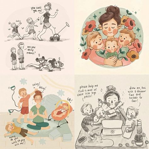 Hope all the mothers here had a great day yesterday 😊💗 I decided to take a scroll down memory lane to finally all the illustrations I’ve done that feature me with my boys! Here’s some of them! 🥹💗 Even though I’ve been a mother for 7.5 years now - I still sometimes look at my 3 boys and find it hard to believe they’re mine lol It’s wild! 😜 🎨 I create tutorials and brushes - go check ‘em out! Use “INSTA10” for a little off 🥳✨ #procreatedrawing #procreateillustration #momartist #motherartist ... Raya Illustration, Toddler Illustration, Memories Illustration, Mother Illustration, Drawing Mother, Memory Illustration, Parenting Illustration, Book Illustration Design, Graphic Shapes Design