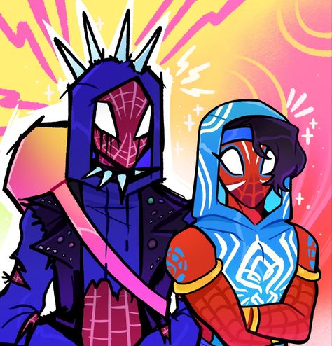 #goldenpunk #spiderman #spiderverse #spiderpunk #pavitir Hobie And Pavitr, Spiderverse Spiderpunk, Pavitr Prabhakar, Spiderman Spiderverse, Spider Drawing, Spiderman Spider, Art Friend, Man Wallpaper, Animation Art Character Design