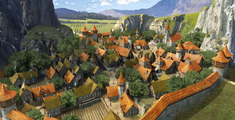 Village Concept Art, Countryside Village, Fantasy Village, Rural Village, Medieval Village, Fantasy Background, Fantasy City, Medieval Town, High Fantasy