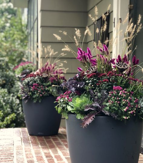 Fall Flower Pots, Fall Pots, Fall Cottage, Fall Container Gardens, Winter Planter, Short Hills, Fall Containers, Container Garden Design, Container Gardening Flowers