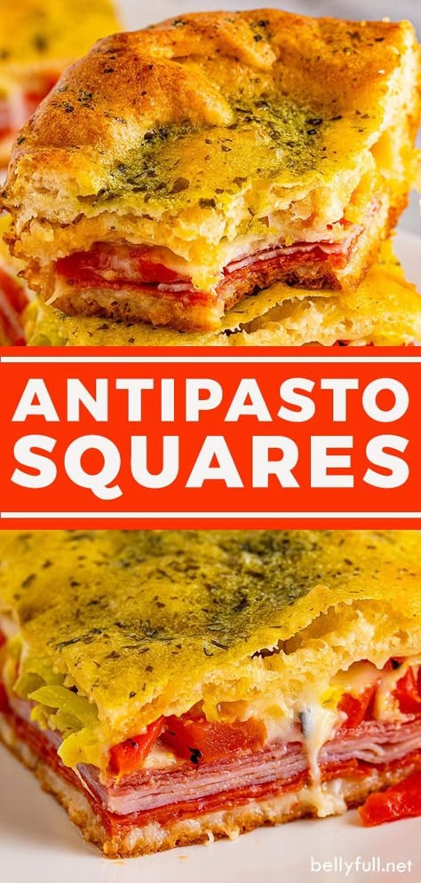 Antipasto Squares Delish, Italian Sub Squares The Country Cook, Croissant Roll Pizza, Italian Food Ideas For Party, Italian Sub Crescent Roll Ring, Italian Crossaint, Easy Italian Appetizers Simple, Italian Pinwheel Appetizers, Easy No Bake Appetizers