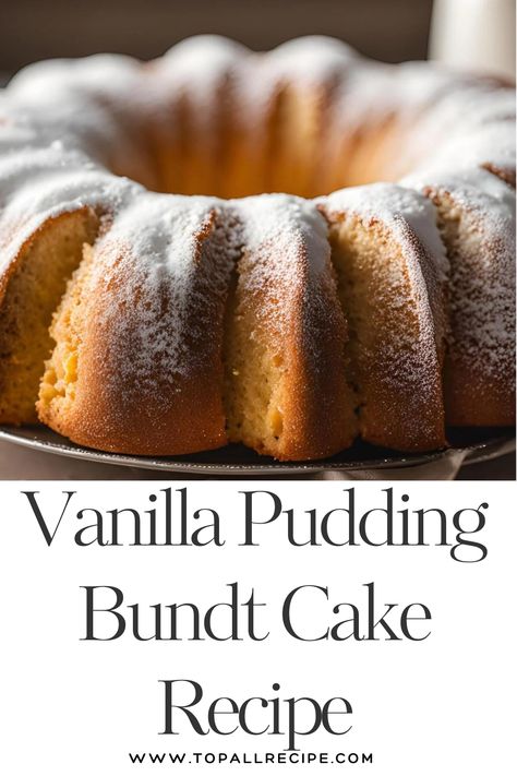 This Vanilla Pudding Bundt Cake is a moist, flavorful dessert that combines rich vanilla pudding with a tender cake base. Easy to make, it's perfect for any occasion. Topped with a simple glaze or powdered sugar, this cake is sure to impress family and friends! Cake With Vanilla Pudding Mix In It, Vanilla Bundt Cake With Pudding, Vanilla Cake With Pudding Mix Recipe, What To Make With Vanilla Pudding, Cakes With Pudding Mix In It, Vanilla Cake Mix Desserts, Cake With Pudding Mix In It, Desserts With Vanilla Pudding, Bundt Cake With Pudding