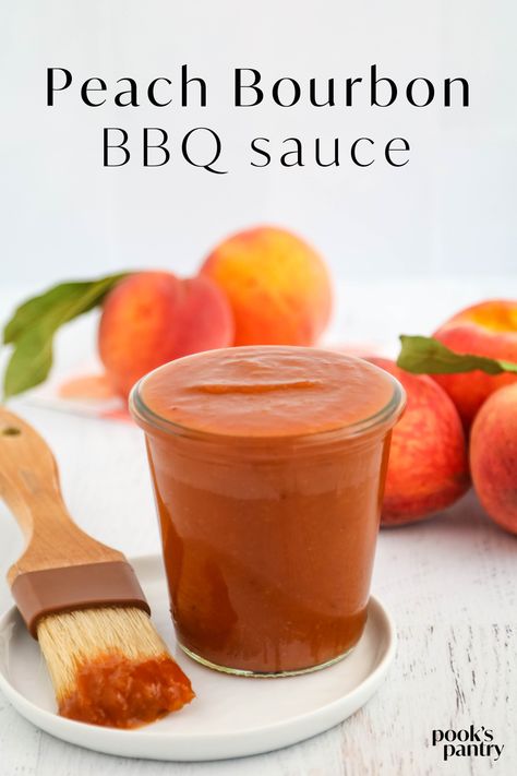 Peach bourbon BBQ sauce recipe Peach Bbq Sauce Recipe Canning, Peach Bourbon Bbq Sauce, Peach Bbq Sauce Recipe, Cold Cellar, Bourbon Bbq Sauce Recipe, Bourbon Bbq Sauce, Peach Bbq, Bbq Rub Recipe, Peach Bourbon