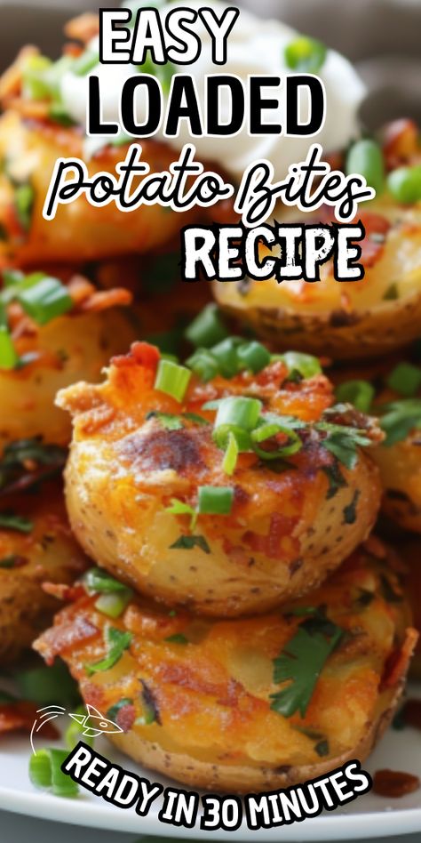 Easy Loaded Potato Bites Loaded Potato Bites, Loaded Baked Potato Bites, Potato Rounds, Potato Appetizers, Potato Bites, Loaded Potato, Loaded Baked Potatoes, Chocolate Cookie Recipes, Cheesy Potatoes