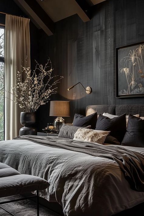 20+ Moody Bedroom Ideas for Restful Sleep - Quiet Minimal Modern Mens Bedroom, Masculine Bedroom, Moody Bedroom, Mens Bedroom, Small Room Bedroom, Master Bedrooms Decor, Rustic Bedroom, Modern Bed, Minimalist Bedroom