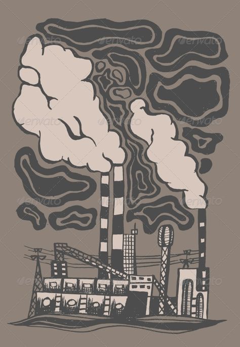 Factory Factory Illustration Industrial, Air Pollution Illustration, Air Pollution Art, Infrastructure Illustration, Pollution Illustration, Environmentalist Art, Factory Drawing, Industrial Illustration, Air Illustration