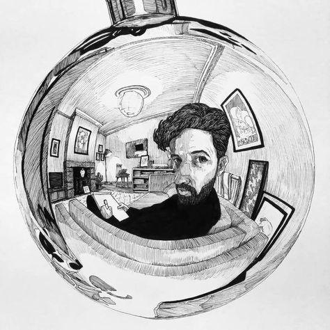 ink drawing Distortion Art, Drawing Themes, Body Part Drawing, Perspective Sketch, Ink Pen Art, Fish Eye, Art Theme, A Level Art, Pen Art