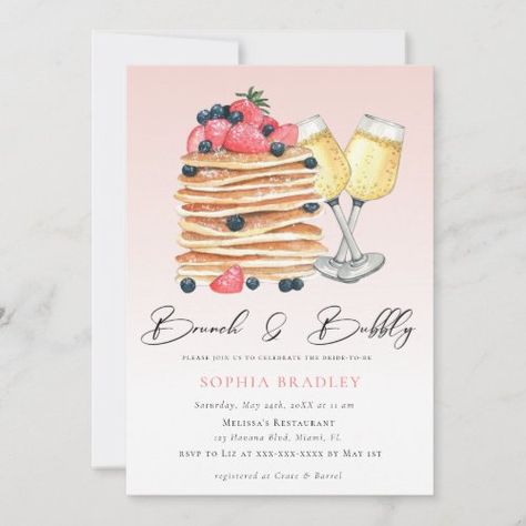 $3.08 | Elegant Pancakes Pink Bridal Brunch Invitation #watercolor, brunch and bubbly, pink, budget, modern, pancakes, bridal shower invitations, cute, pancake bridal shower, bridal brunch Pink Bridal Brunch, Engagement Party Brunch, Brunch Sign, Bridal Shower Brunch Invitations, Pink Bridal Shower Invitations, Brunch And Bubbly, Brunch Bubbly, Champagne Brunch, Bridal Brunch Invitations