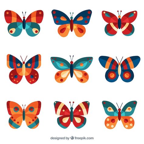 Nice collection of colorful butterflies ... | Free Vector #Freepik #freevector #butterfly #butterfly-design #fly-insect #insect Butterfly Images, Butterfly Illustration, Butterfly Drawing, Insect Art, Arte Popular, Butterfly Art, Colorful Butterflies, Butterfly Design, Geometric Art