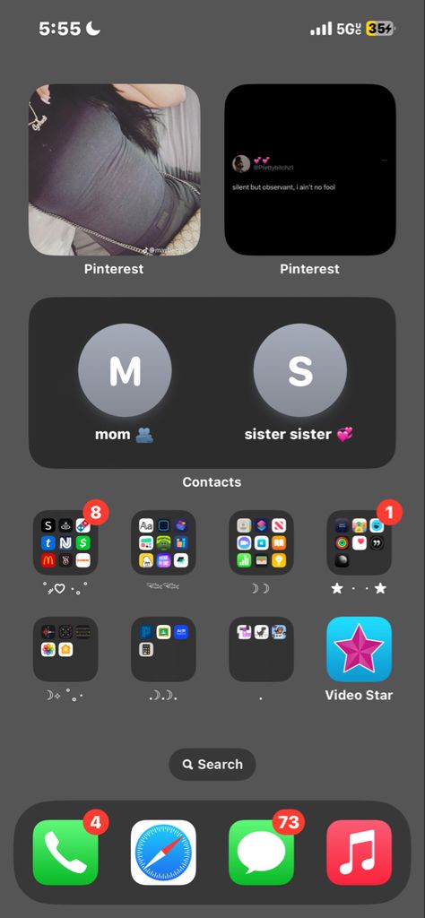 Simple Phone Setup, Phone Asthetic Ideas, Decorating Iphone Home Screen, Phone Theme Inspiration, Iphone 11 Homescreen Ideas, Home Scream Ideas, Phone Organization Ideas Iphone, Baddie Iphone Layout, Home Screen Aesthetic Layout