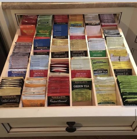 Tea Drawer, Bigelow Tea, Tea Cabinet, Tea Organization, Desain Pantry, House Organisation, Kitchen Organization Pantry, Kitchen Organisation, Pantry Design