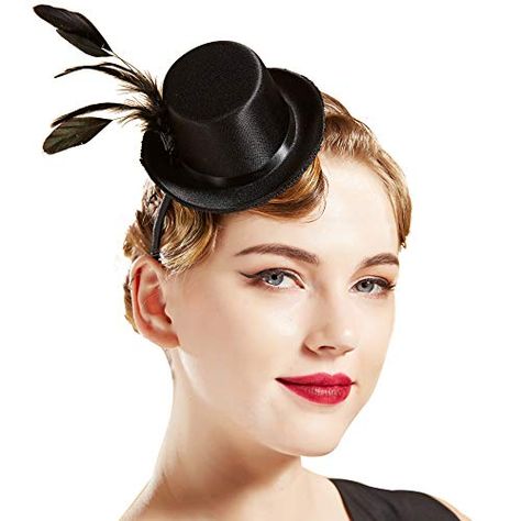 Derby Tea Party, Top Hat Fascinator, Top Hat Costume, Top Hats For Women, Feather Top, Crazy Hat Day, Fancy Accessories, Black Top Hat, Dance Paintings